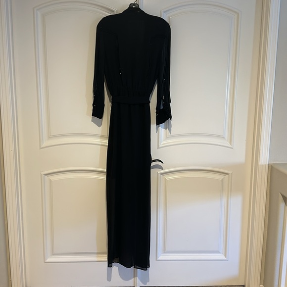 St. John Tonal Beaded Long Sleeve Silk Georgette Gown - Picture 11 of 12